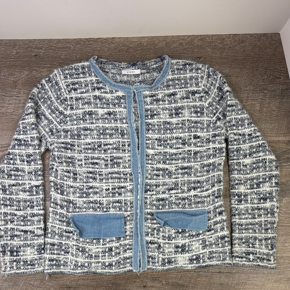 Sioni Knitted Denim Trimmed Blazer Size Medium